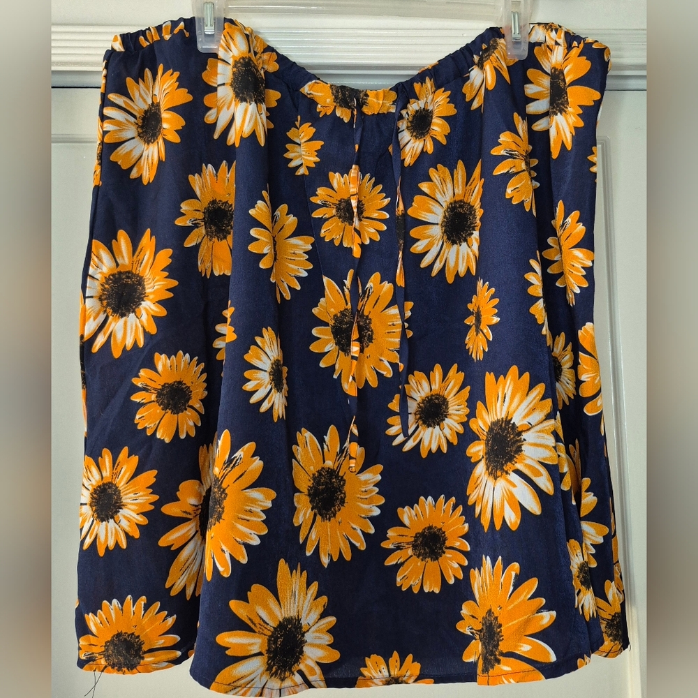 Navy And Orange Sunflower Plus Size Skirt